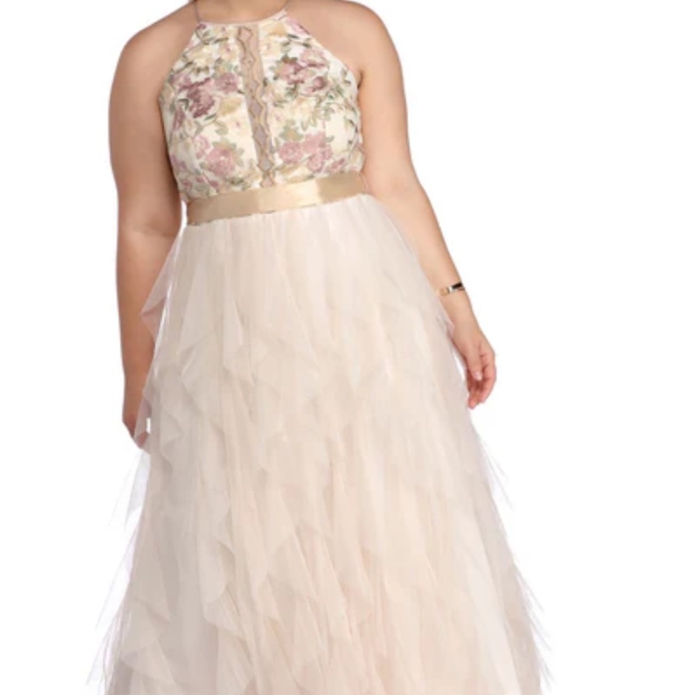 Floral Halter Maxi Dress with Tulle Skirt